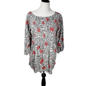 J. Jill Women's size Large Black White & Red Floral Pullover Stretchy Top